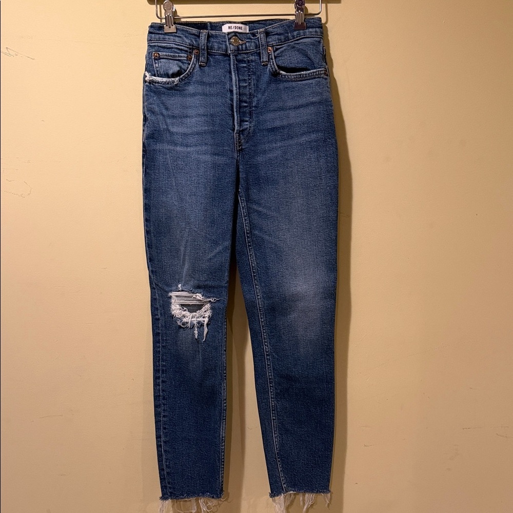 Women’s Re/Done 90s High Rise Ankle Crop in Vintage Indigo Destroy - Picture 3 of 8